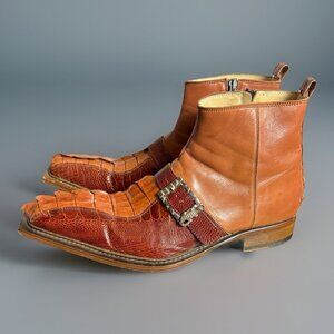 FENNIX Italy Mens Size 10.5 Genuine Exotic Brown Alligator Leather Ankle Boots